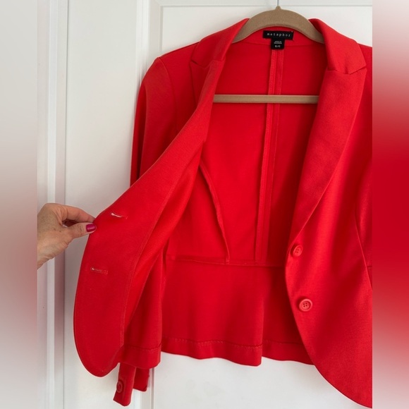 Metaphor Bright Coral 2-Button Blazer w/ Peplum Back Women’s Casual Jacket Sm - Picture 4 of 10